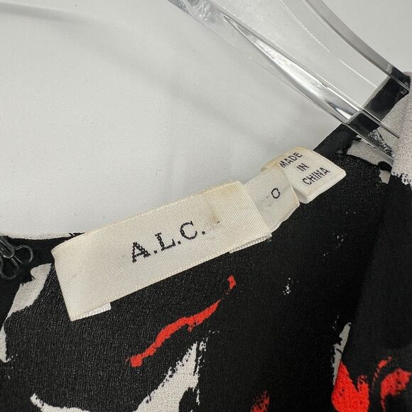 A.L.C. Dress Womens 0 Silk Dark Floral Swing Asymmetrical Hem Midi Career‎ - Picture 4 of 8